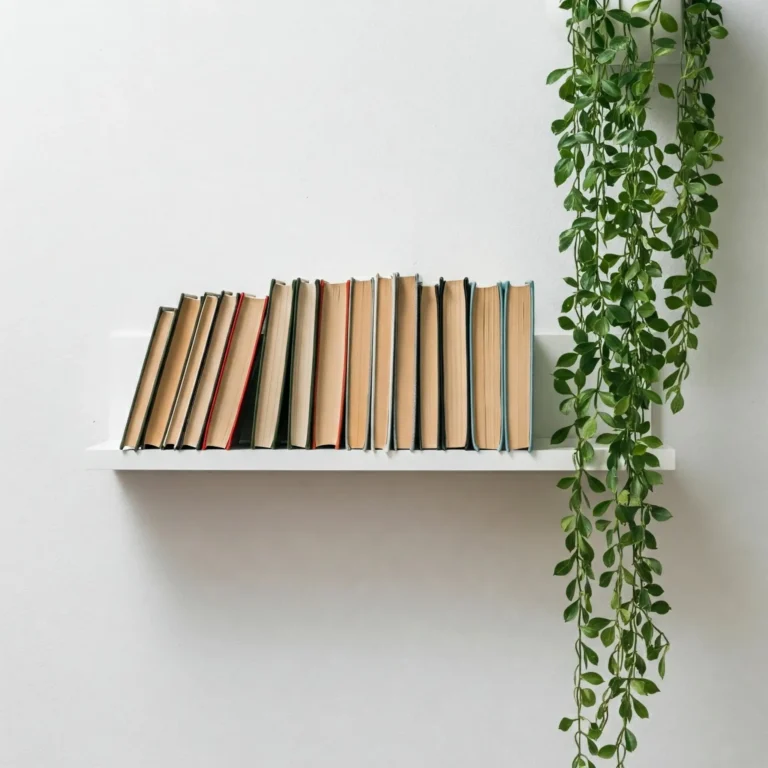 books on a bookshelf with a draping plant