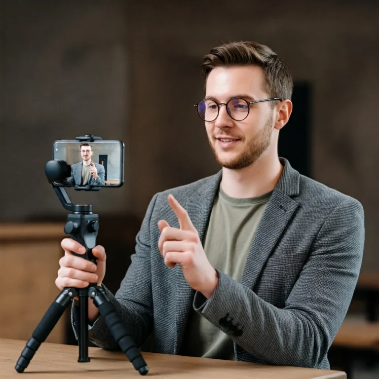 a young business owner creating engaging content on his phone